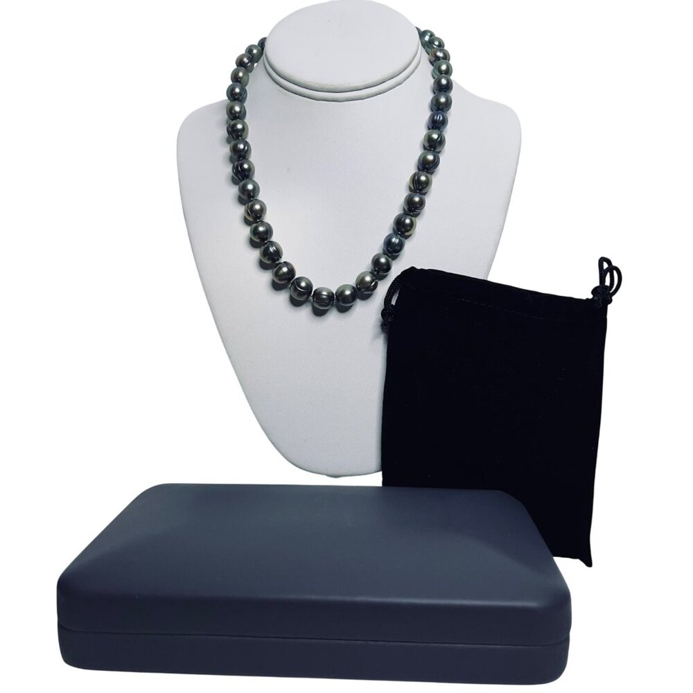 Peacock Green Baroque Pearl Necklace With 14k Gold Clasp (6025)